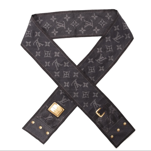 Louis Vuitton Accessories - Louis Vuitton Dark Grey Silk New Denim Bandeau Scarf LV Monogram EUC